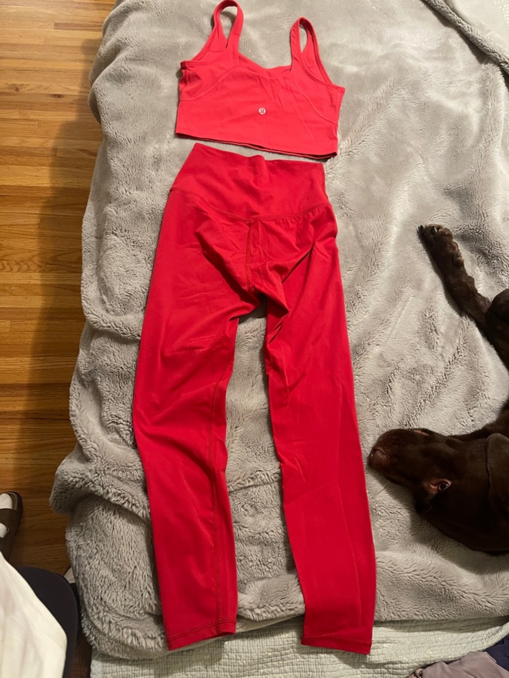 lululemon athletica Bright Red High-Waist Leggings with Matching Crop Tank
